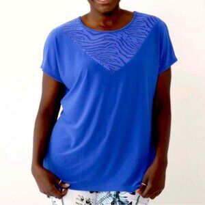 New Kim & Co Blue Brazil Knit T-shirt Top Size Large bin 4A